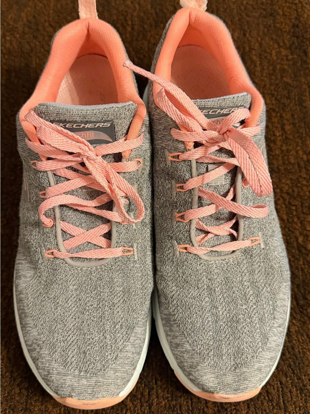 Skechers Women's Gray and Pink Knit Athletic Sneakers